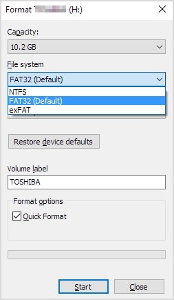 choose format usb to fat32