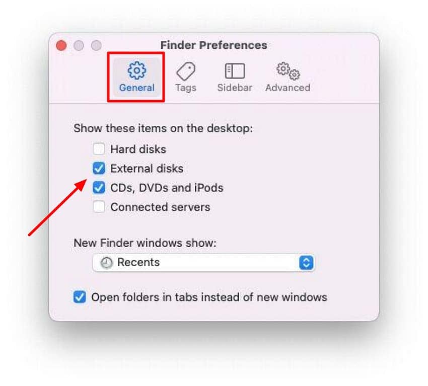 select external drive finder settings