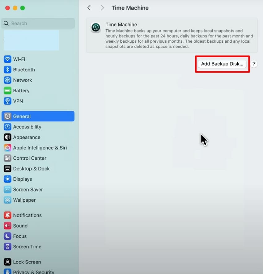 add backup disk time machine