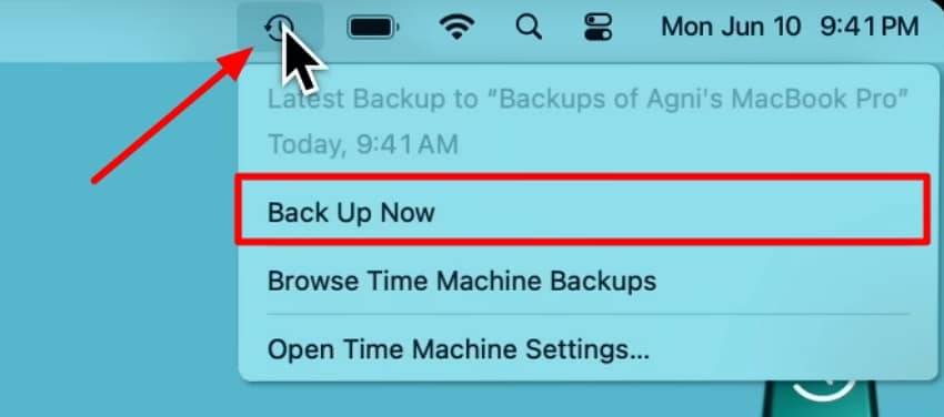 time machine back up now