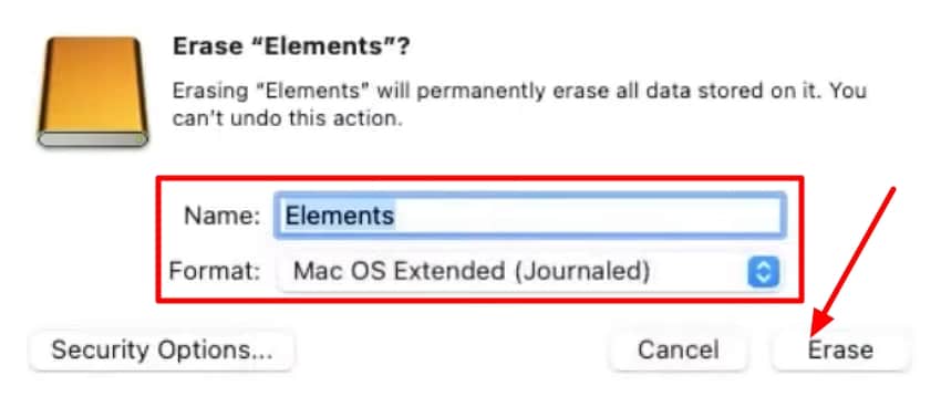 set name and format hit erase