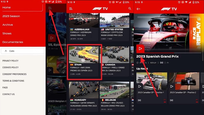 watch race on formula 1 mobile app