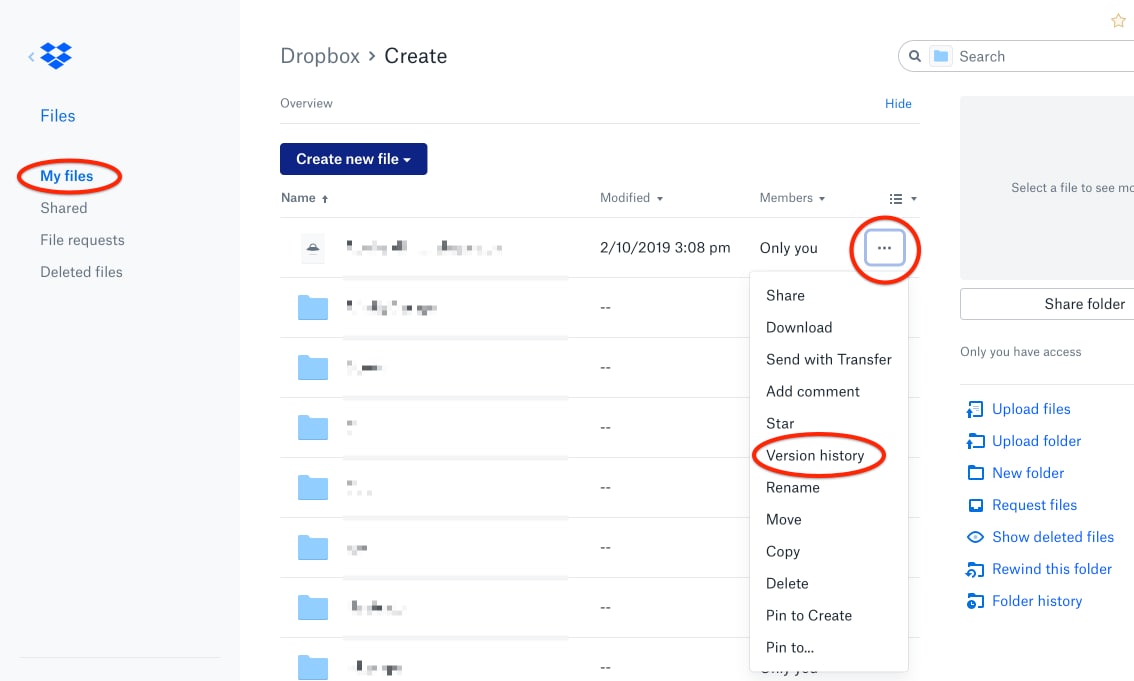 dropbox version history