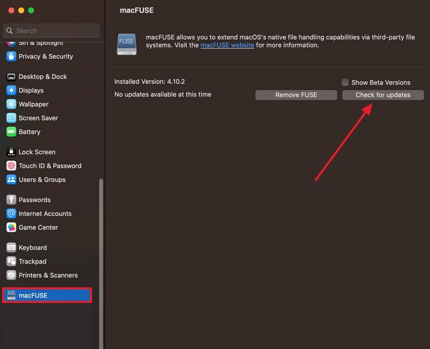 check for updates using macfuse