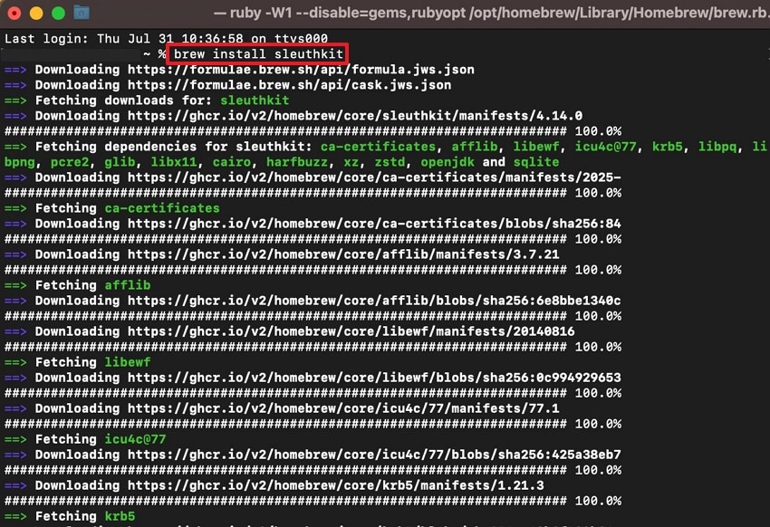 enter brew install sleuthkit prompt