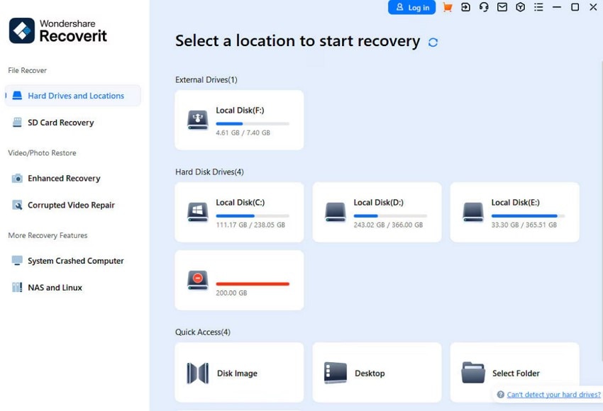 launch recoverit and pick location