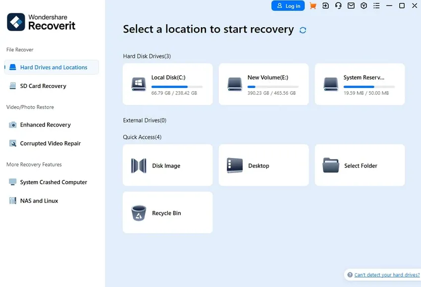 locate storage device to start recovery 