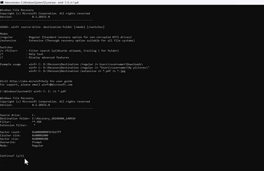 windows file recovery command for usb
