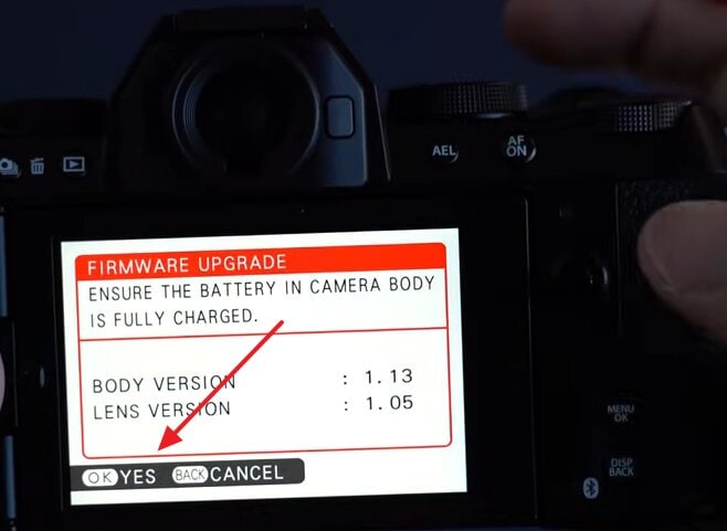 access software update inside fujifilm camera