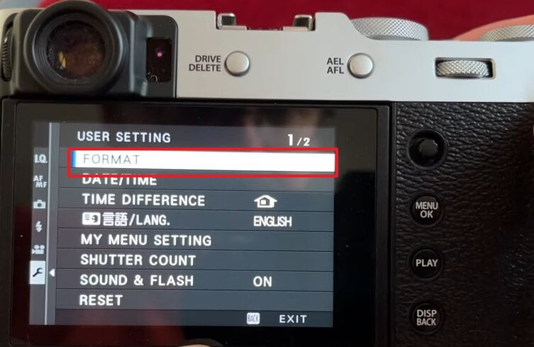 choose format inside fujifilm camera