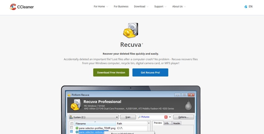choose recuva restore deleted fujifilm images