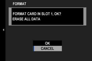 confirm formatting the selected card slot on a fujifilm x t5