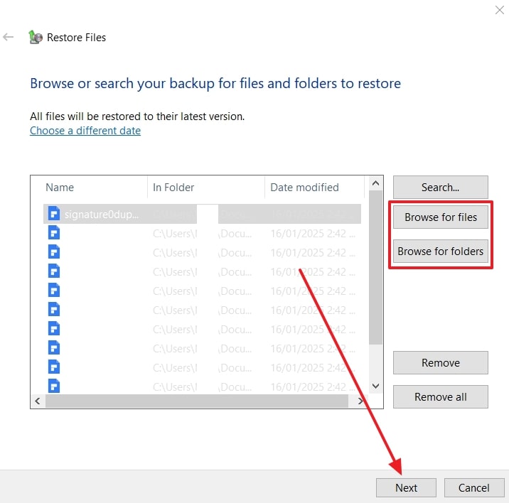 browse and recover files