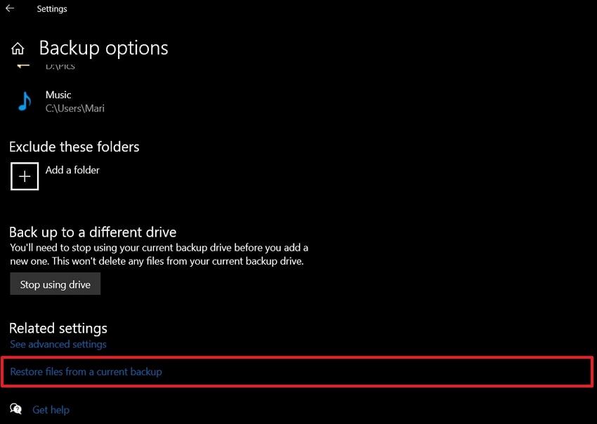 pick current backup file restoration