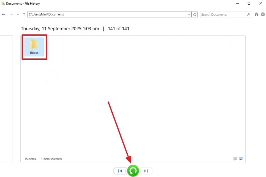 accidental files recovery file history
