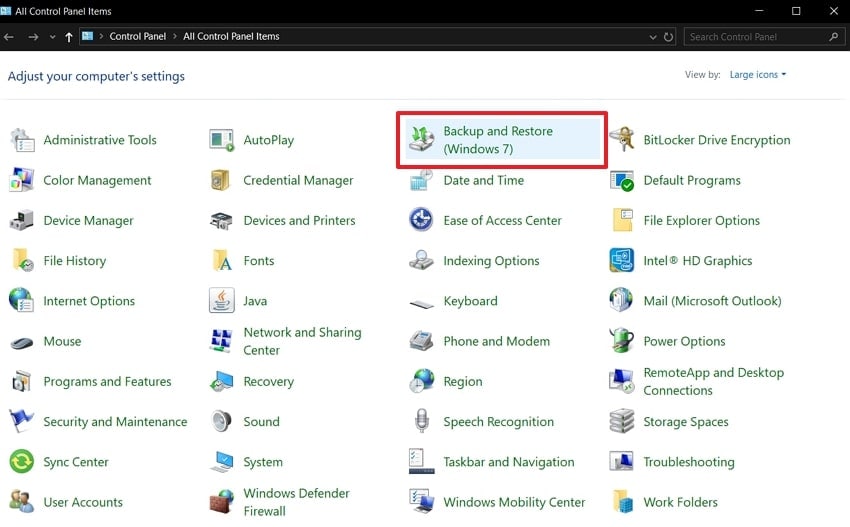 backup and restore on control panel