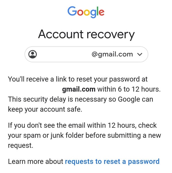 google account recovery assistance page