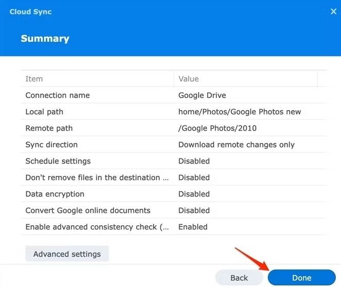 finish syncing google photos to synology