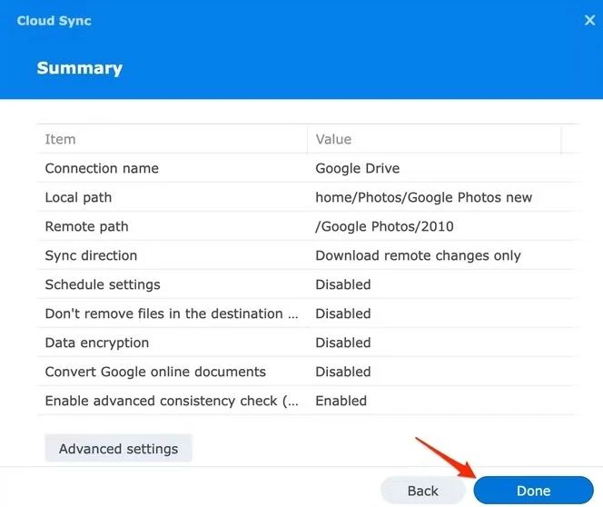 termine de sincronizar o google photos com o synology