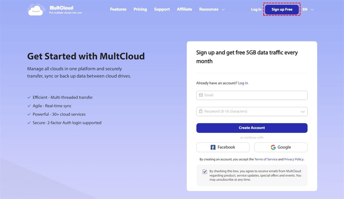 sign in to multcloud account