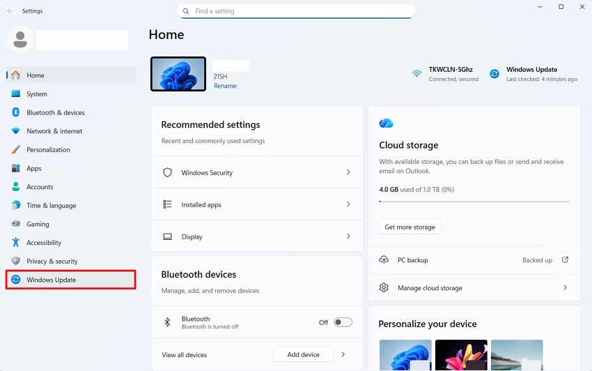 open windows update settings