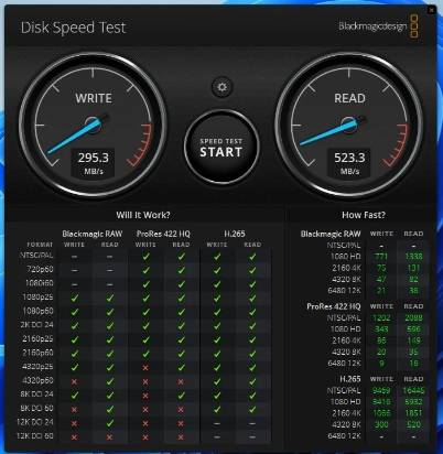 blackmagic disk speed test performance test