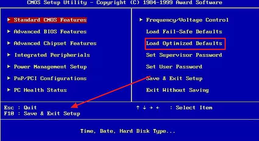 restore default bios settings