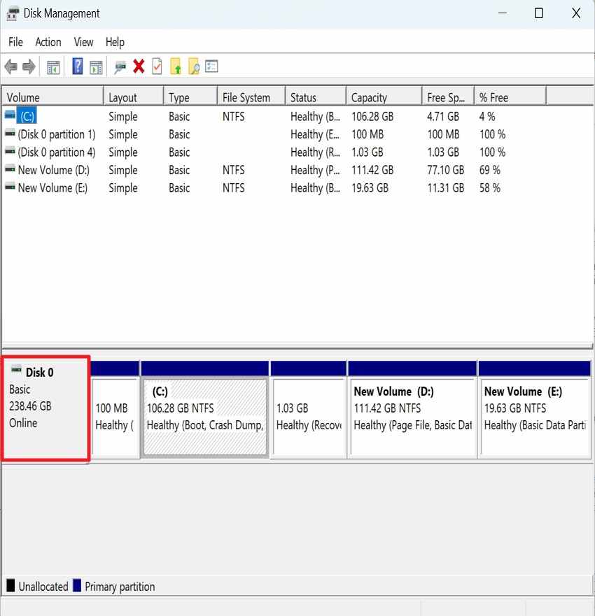 inspect disk management status