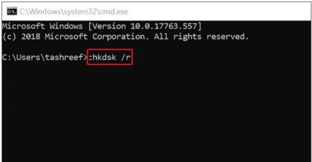 the chkdsk command in the cmd