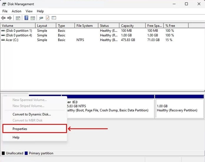 view properties of external hard drive not detected