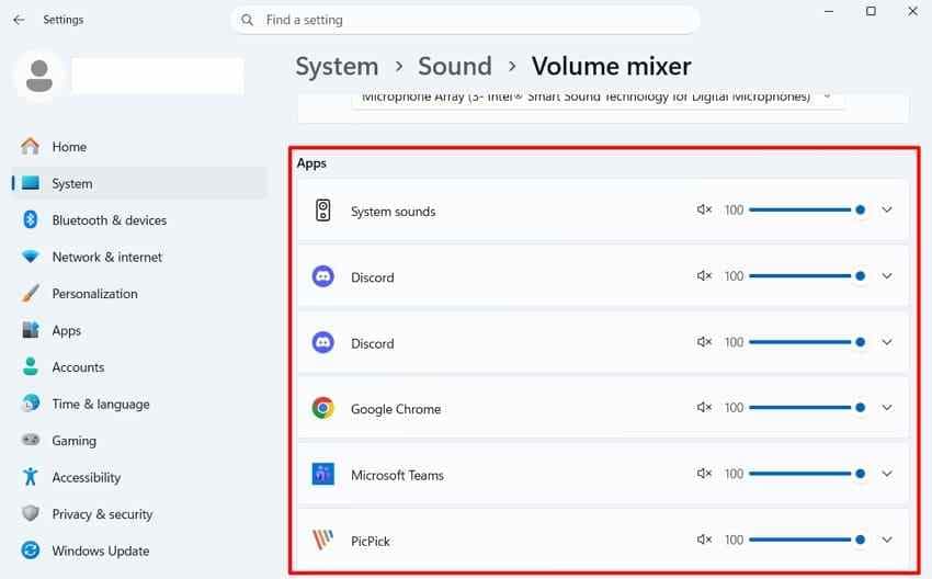 check app volume mixer output