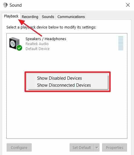 show disabled hdmi playback devices