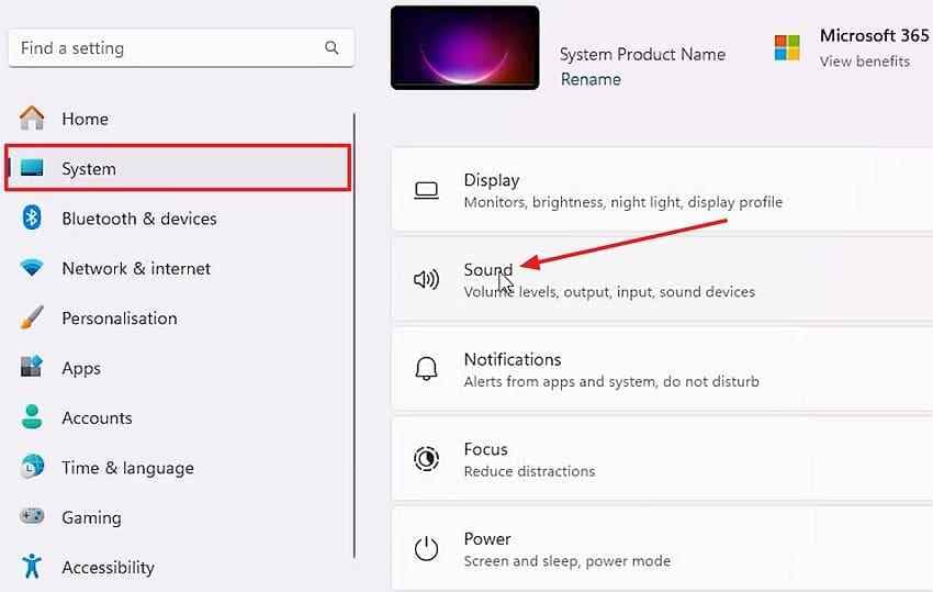 open windows system sound settings