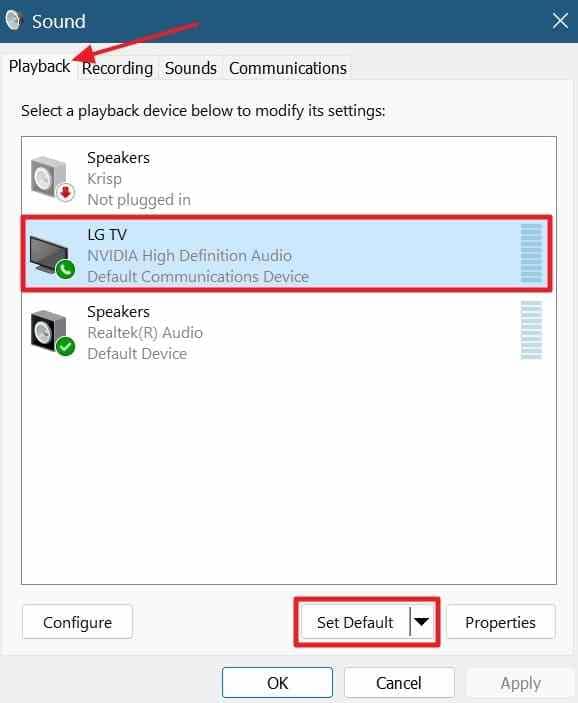 enable hdmi default playback device