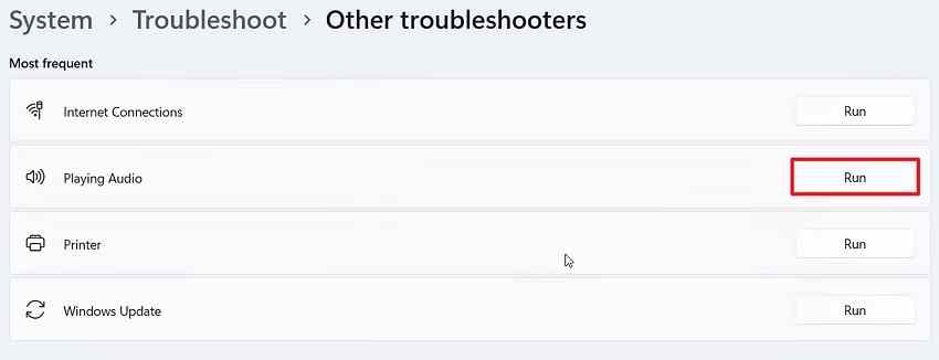 run playing audio troubleshooter
