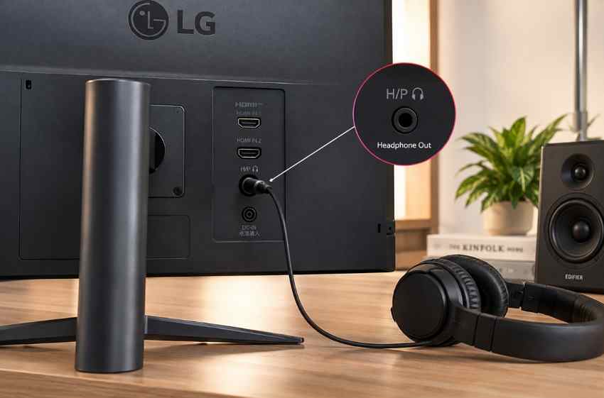 connect headphones to monitor audio out