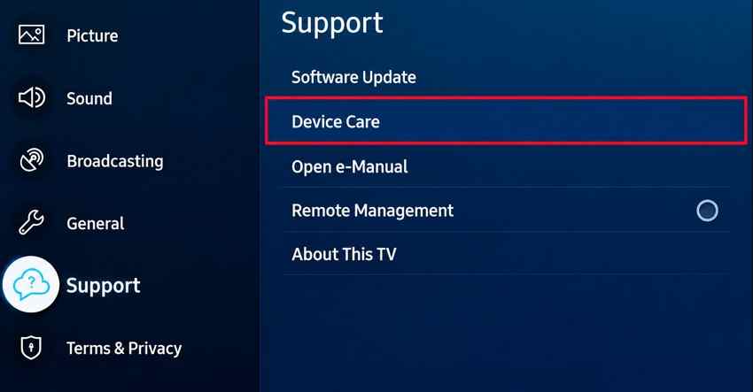 open samsung device care