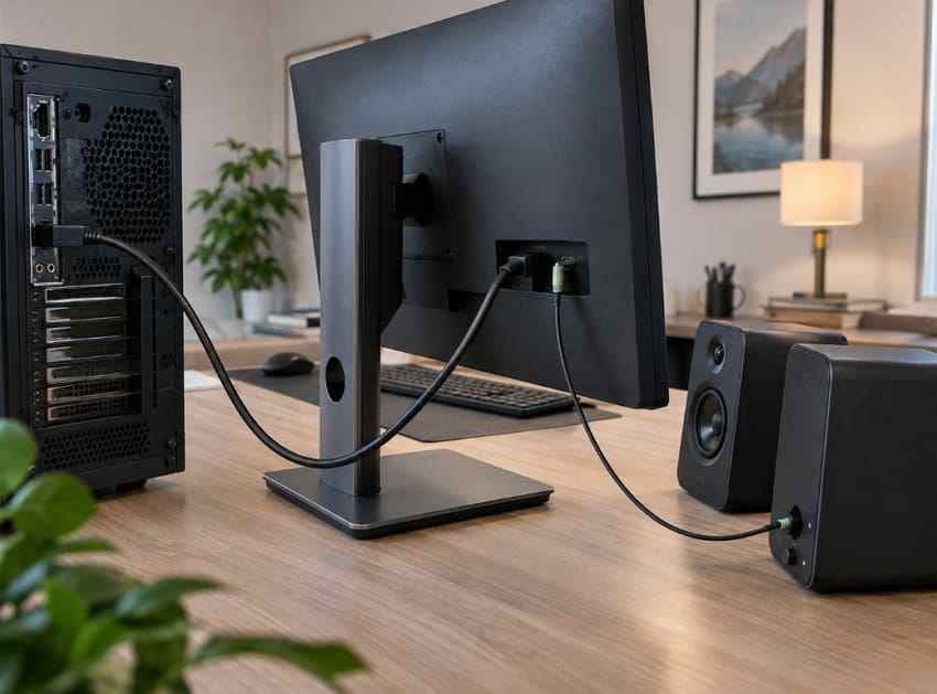 connect powered speakers to monitor audio out