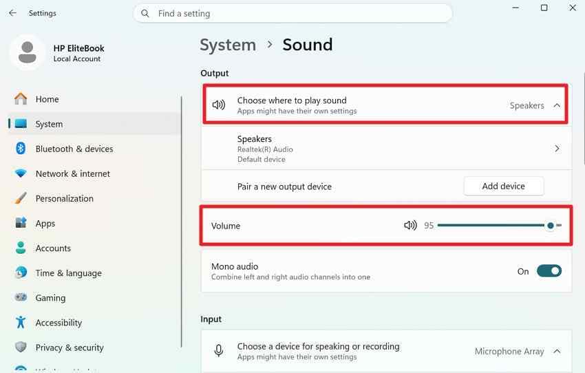 choose hdmi audio output