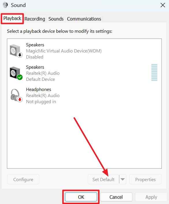 set monitor as default playback device