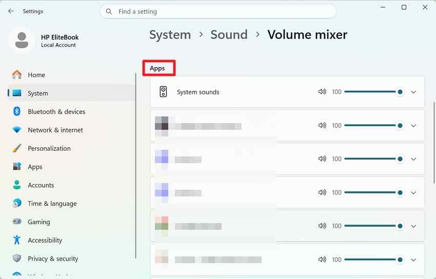 check app volume settings