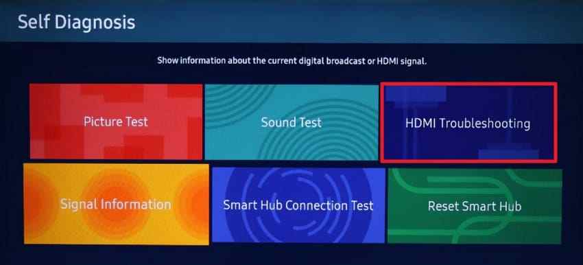 hdmi troubleshooting self diagnosis option