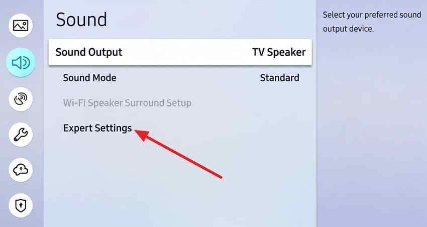 samsung sound expert settings access