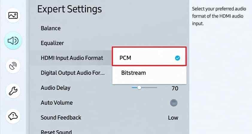 hdmi input audio format pcm