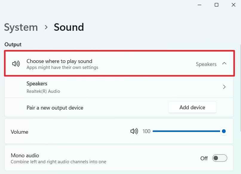 windows audio output device selection