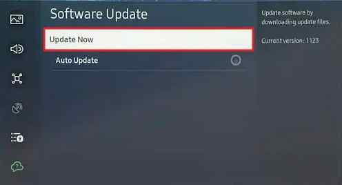 samsung tv software update screen