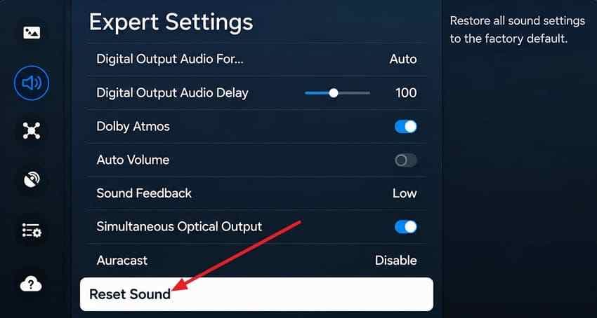 reset sound expert settings option