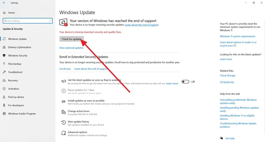 check windows updates screen