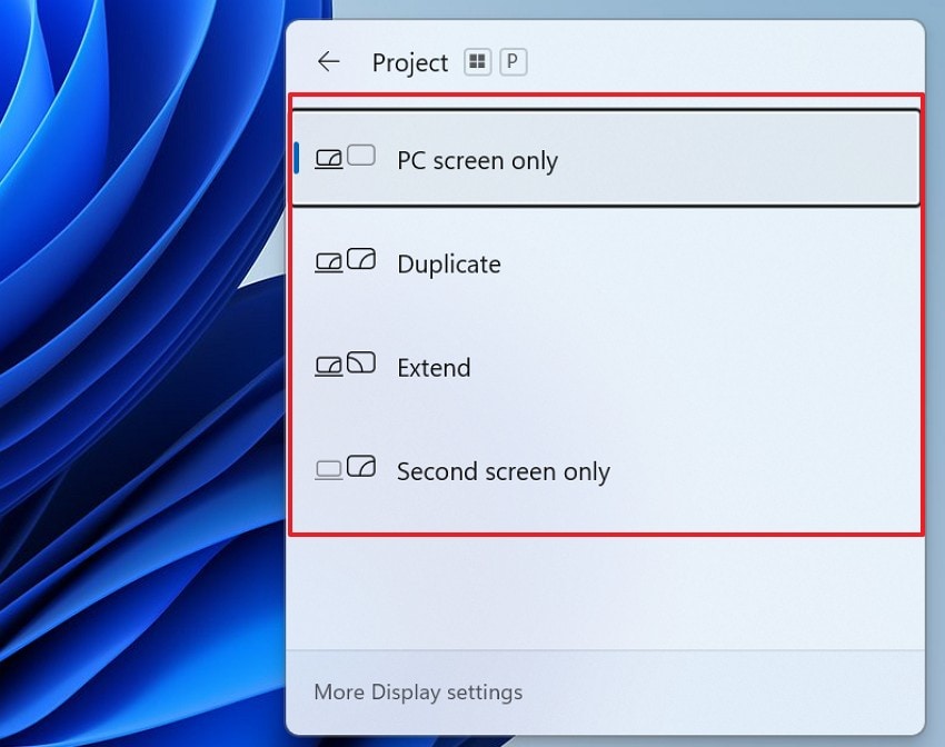 windows projection mode menu