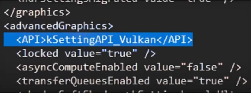 edit graphics api setting